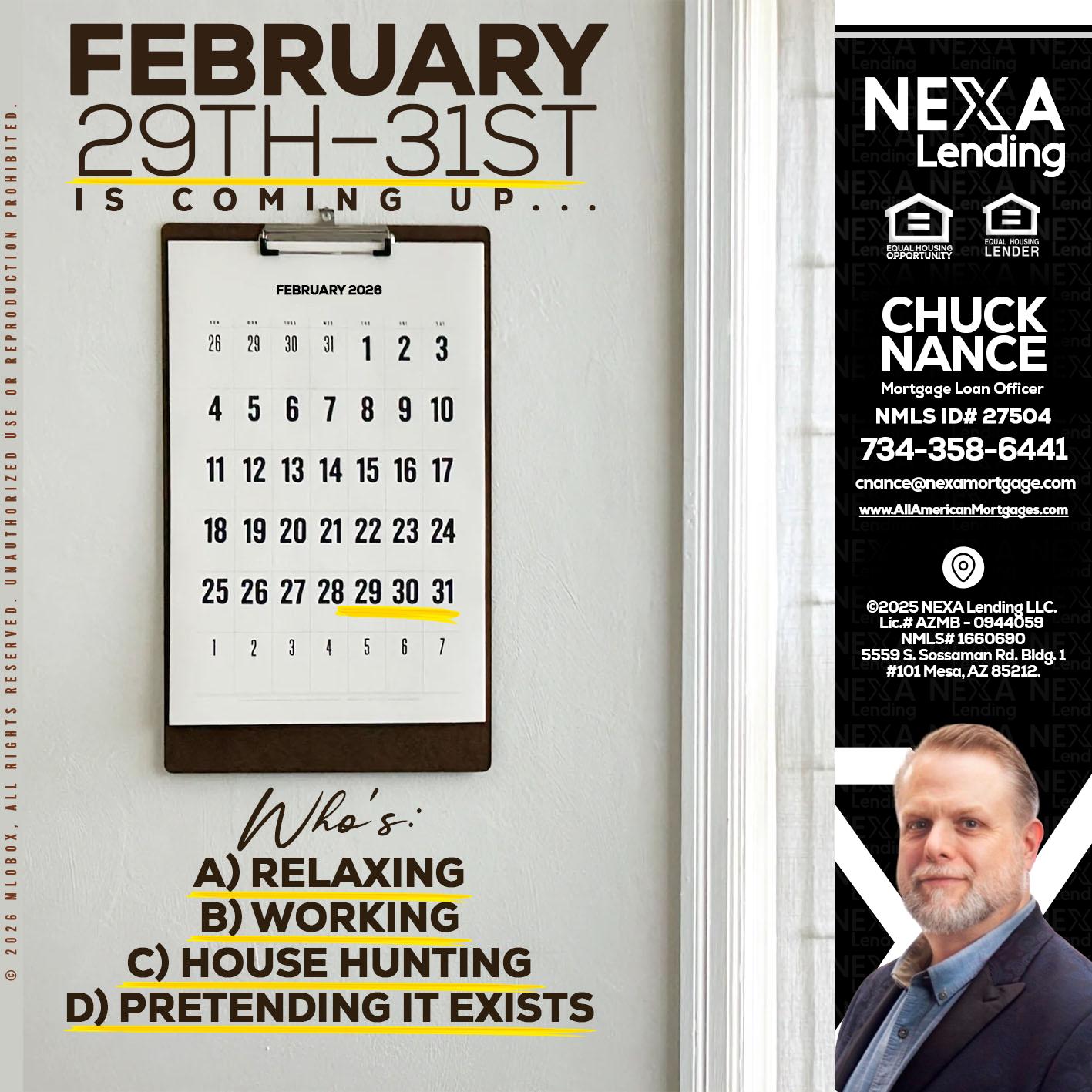 FEBRUARY 29-31 - Chuck Nance -Growth Partner | Mortgage Loan Officer