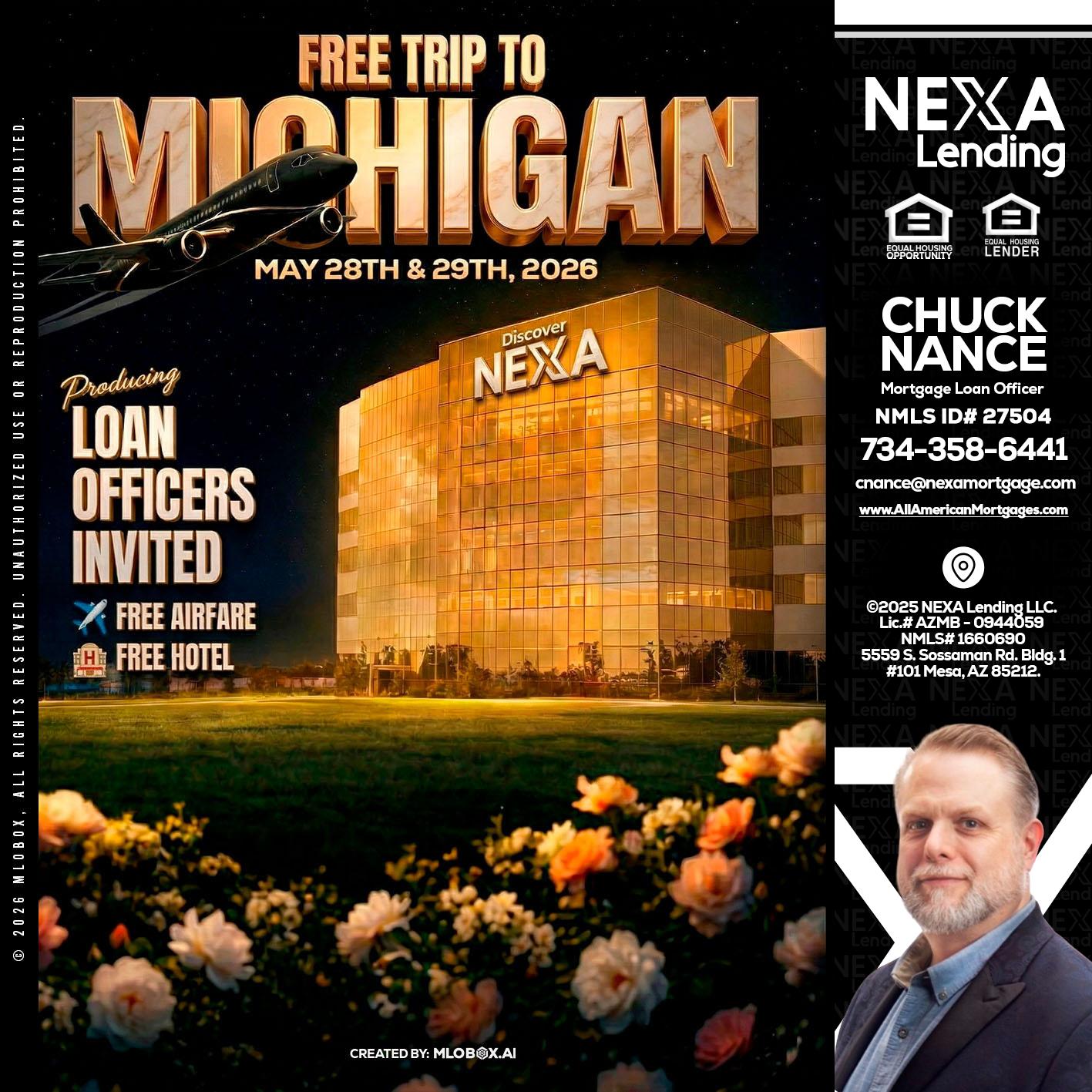FREE TRIP TO MICHIGAN - Chuck Nance -Growth Partner | Mortgage Loan Officer